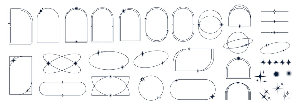 Minimal line frames and borders with star twinkles vector