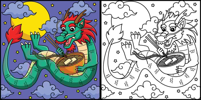Year of the Dragon Eating Noodles Illustration vector