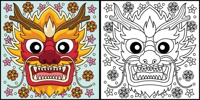 Year of the Dragon Face Coloring Page Illustration vector