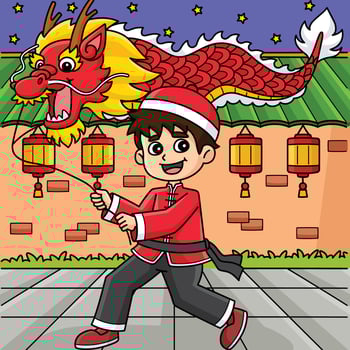 Year of the Dragon Boy with a Lantern Colored vector