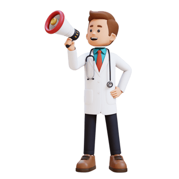 3D Doctor Character Holding Megaphone. Suitable for Medical content png