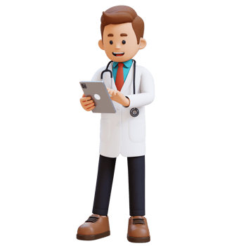 3D Doctor Character Working with a Tablet. Suitable for Medical content png