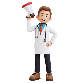 3D Doctor Character Holding Megaphone. Suitable for Medical content png
