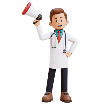 3D Doctor Character Holding Megaphone. Suitable for Medical content png