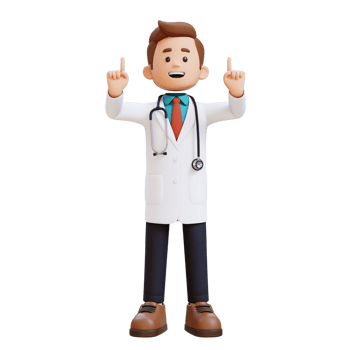 3D Doctor Character Pointing Upward. Suitable for Medical content png