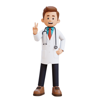 3D Doctor Character Giving Peace Hand Sign Pose. Suitable for Medical content png