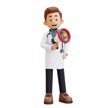 3D Doctor Character Holding Megaphone. Suitable for Medical content png