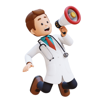 3D Doctor Character Holding Megaphone. Suitable for Medical content png