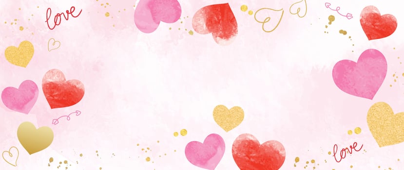 Happy Valentines day pink background vector. Romantic symbol drawing of pink watercolor doodle hearts, gold texture. Love illustration for greeting card, web banner, fabric, package, cover. vector