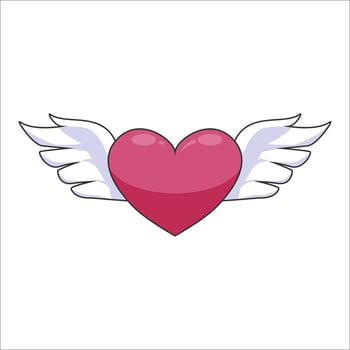 Flying red heart with angel wings isolated on white background, vector illustration