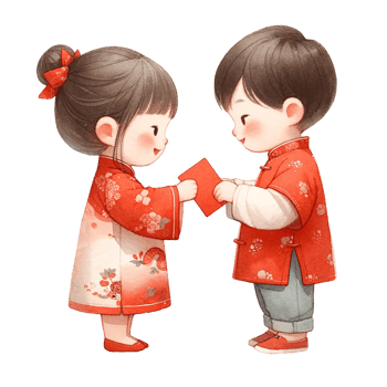AI generated Cute asian boy and girl holding red envelopes for Chinese New Yearclipart watercolor .AI Generate png
