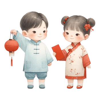 AI generated Chinese boy and girl in traditional clothes clipart watercolor .AI Generate png