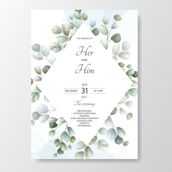 wedding invitation card with Eucalyptus leaves template vector