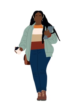 Black curvy girl student isolated on white. vector