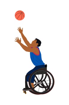 Young man athlete playing basketball in wheelchair vector
