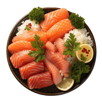 AI generated Salmon sashimi with rice and parsley isolated on transparent background png