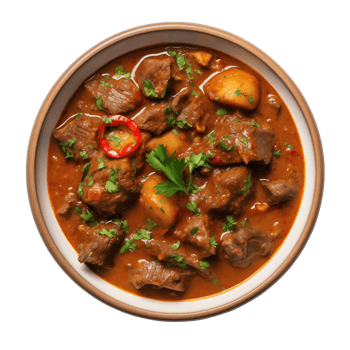 AI generated Beef curry with potatoes in bowl on transparent background png