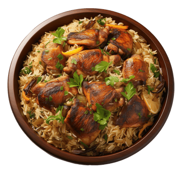 AI generated Bowl of delicious chicken kabsa on transparent background png