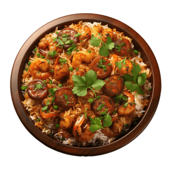 AI generated Bowl of delicious fried rice with shrimps on transparent background png