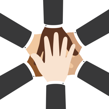 Flat design illustration of businessmen in suit putting their hands together. Business concept. png