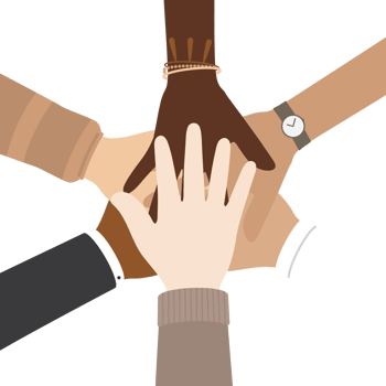 Flat design illustration of people with different skin colors putting their hands together. Diversity concept. png