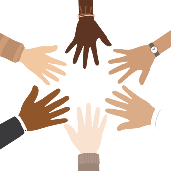 Flat design illustration of people with different skin colors putting their hands together. Diversity concept. png