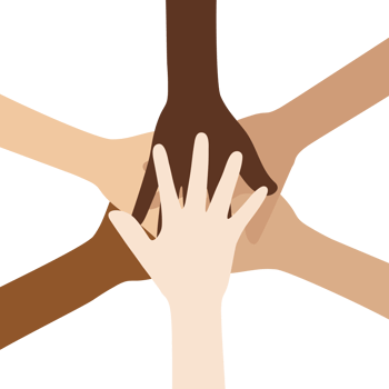 Flat design illustration of people with different skin colors putting their hands together. Diversity concept. png