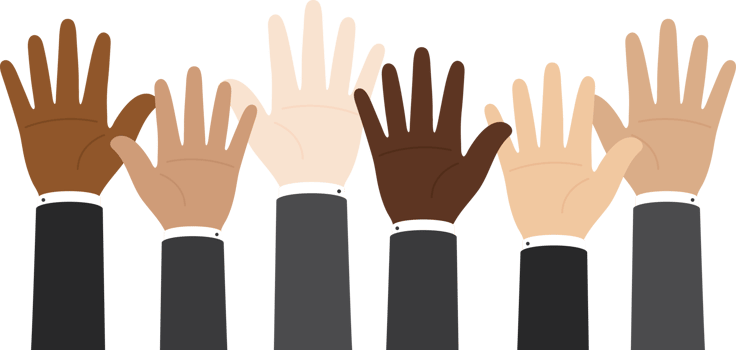 Flat design illustration of businessmen hand in suit raising their hands. Business concept. png