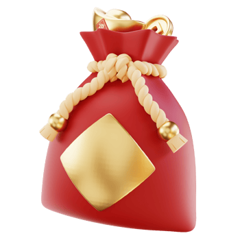 Happy chinese new year wealth and prosperity with chinese money bag. 3D Elements asian festival for banner, poster, flyers, greeting card. 3d rendering png