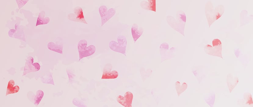 Happy Valentines day pink background vector. Romantic symbol drawing of pink doodle hearts watercolor texture. Love illustration for greeting card, web banner, fabric, package, cover. vector