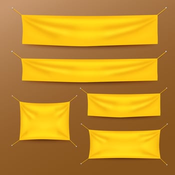 Gold Textile Banners with Folds Template Set. Suitable For Advertising, Party Banner, and Other, Vector Illustration
