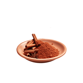 AI generated cinnamon sticks powder in wood plate on transparent background png