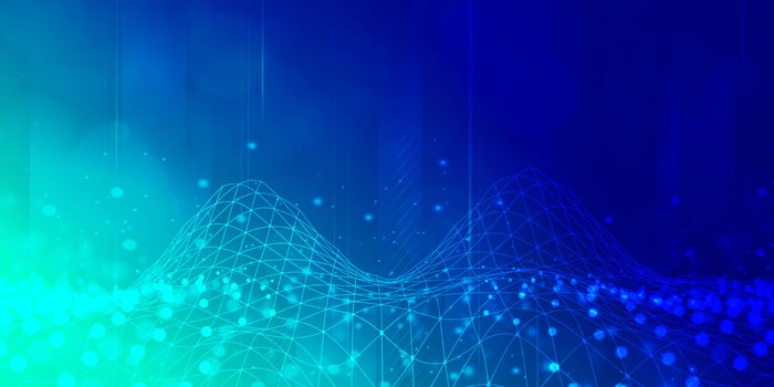 Digital technology speed connect blue green background, cyber nano information, abstract communication, innovation future tech data, internet network connection, Ai big data, line dot illustration vector