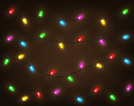 Set of Color Garlands, Festive Decorations. Glowing Christmas Lights Isolated, Vector Illustration