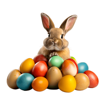 AI generated cute easter bunny with eggs isolated on transparent background png