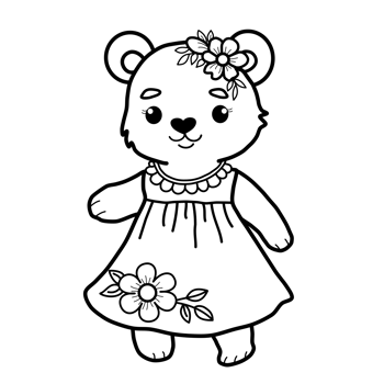 Cute Bear cartoon hand draw outline for colouring book. png