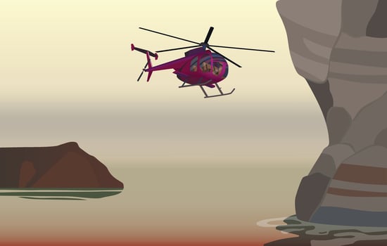A helicopter flying over the sea bay. Vector. vector