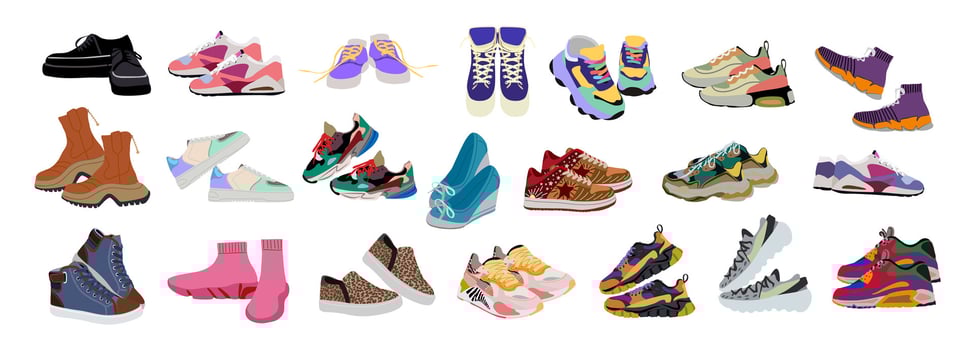 Fashion sneakers set, Modern sports shoes . vector