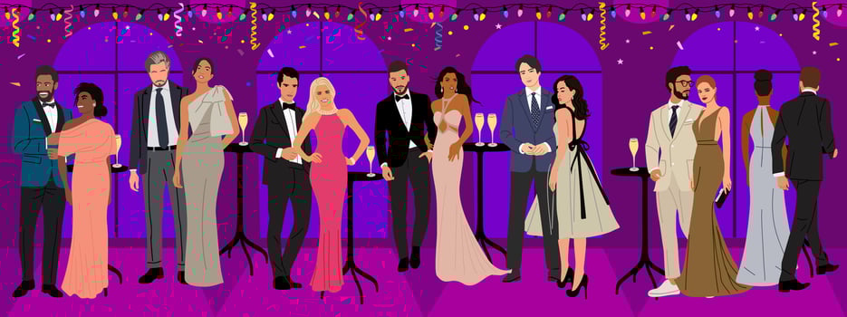 Diverse beautiful couples at corporate party event vector