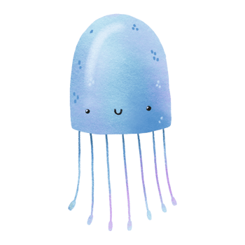 Cartoon hand drawn illustration of sea blue jellyfish. Fairytale jellyfish. Underwater sea world. Hand drawn illustration on isolated background. Cute design png