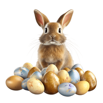 AI generated cute easter bunny with eggs png