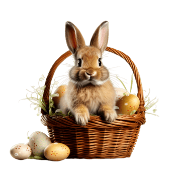 AI generated Festive basket with cute rabbit and easter orthodox eggs on a transparent background png