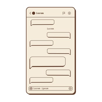 Retrowave aesthetic design for social media private message window. Messenger app with vintage nostalgic UI. Speech bubbles with place for text. Retro computer interface. Vector flat illustration.