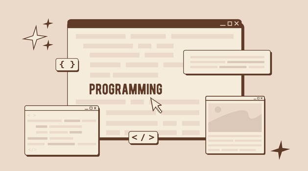 Software developer or code testing. Website development concept in trendy retro colors. Script coding, web ui ux design and programming. Vector flat illustration.