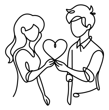Man and woman couple hold heart in one continuous line drawing png
