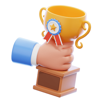 3D render of hand holding a trophy cup. Celebrating victory and success 3d illustration isolated png