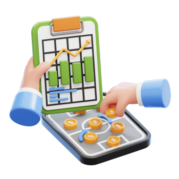 Hand holding clipboard with 3D financial chart icon for strategic financial planning png
