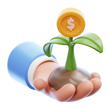 3d render of a hand holding plant with gold dollar coin. Financial investment concept 3d illustration isolated. png
