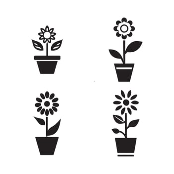 Quartet of Stylized Floral Icons in Monochrome vector