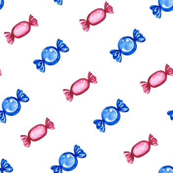 Children's seamless pattern with blue and red candies. Handmade watercolor illustration. For packaging paper, textiles, children's clothing, greeting cards, labels and packages. For the background. png